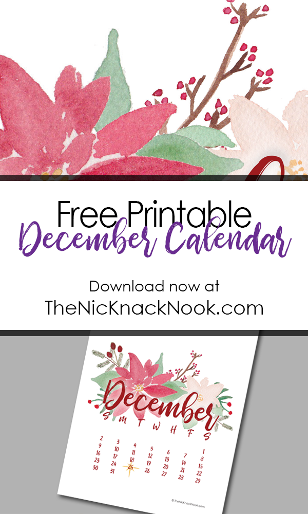 Printable December 2018 Calendar from TheNicKnackNook.com #TheNicKnackNook #planner #printable #freebie